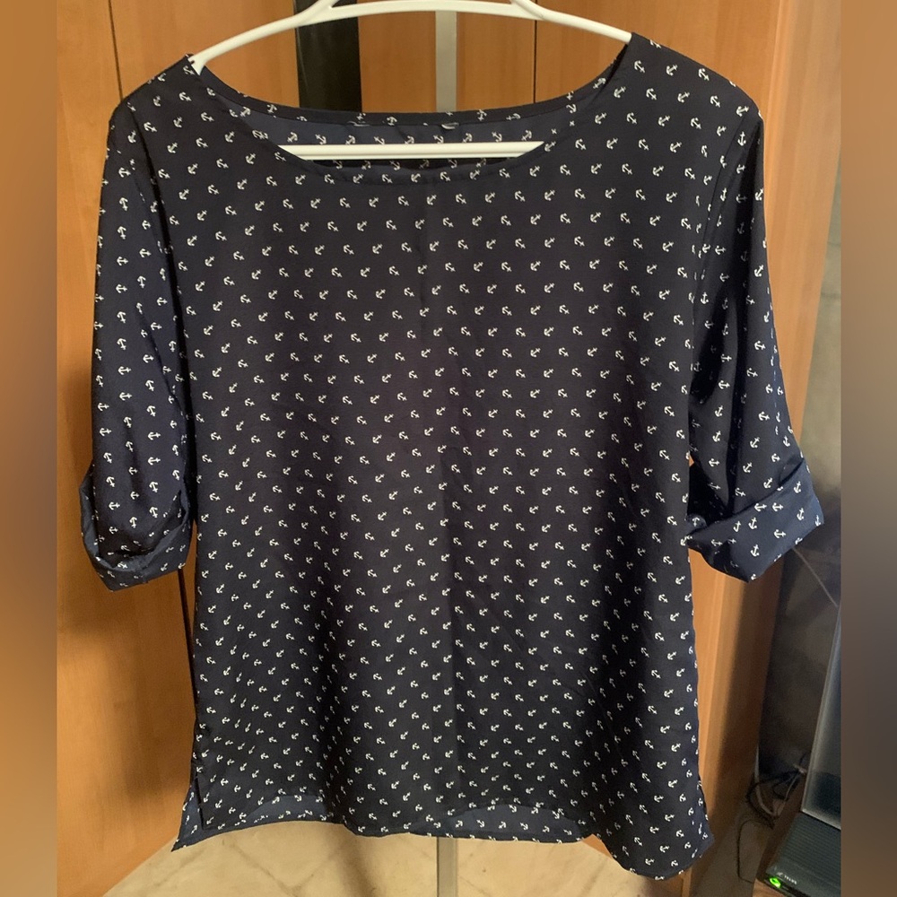 Navy &White Blouse with Anchors